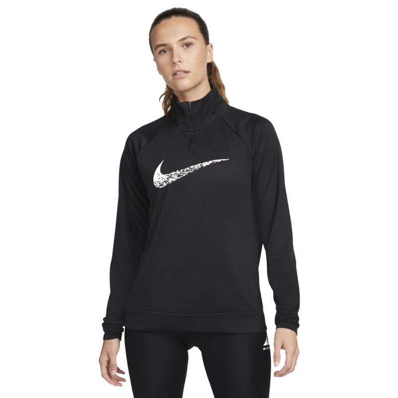 Nike Felpa Running Swoosh Reflective Nero Argento Donna