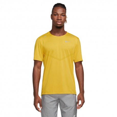 Nike T-Shirt Running Rise 365 Vivid Sulfur Reflective Argento Uomo