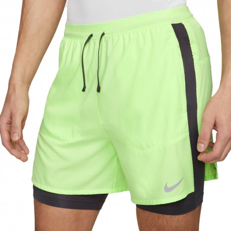 Nike Pantaloncini Running Stride 2In1 5" Lime Nero Uomo