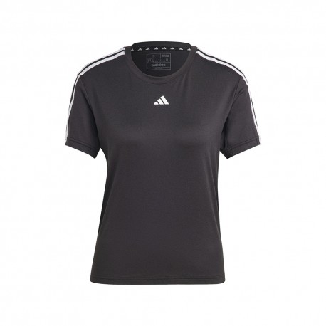 ADIDAS Maglietta Palestra Essential 3 Stripe Nero Bianco Donna