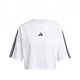 ADIDAS Cropped T-Shirt Essentials Tristripe Bianco Donna