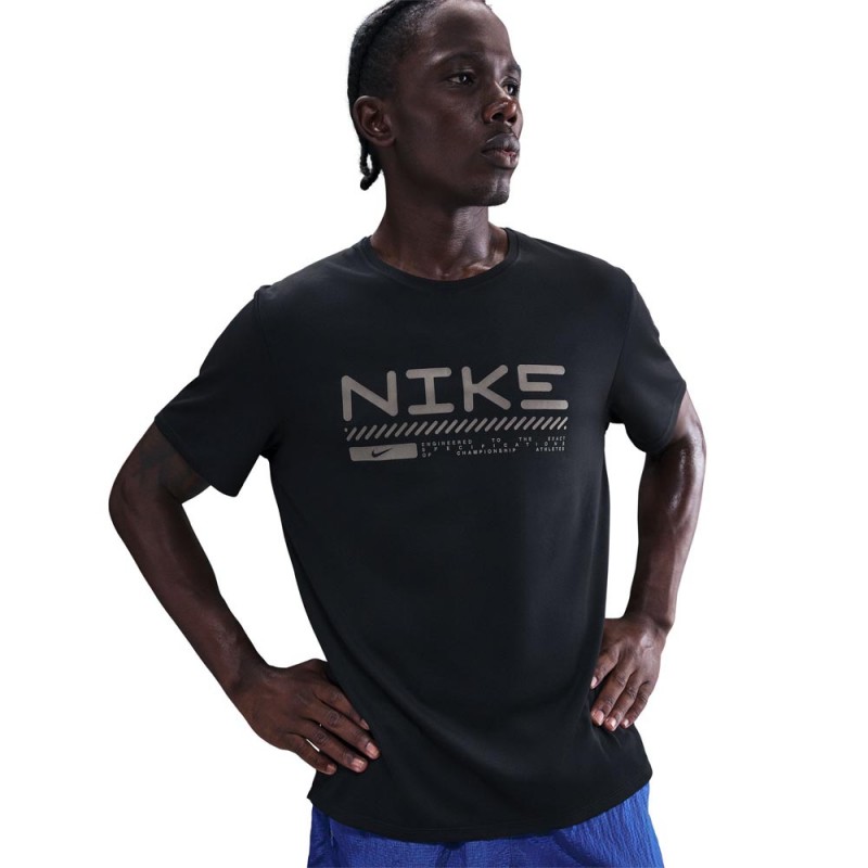 Nike T-Shirt Running Df Miler Winter Nero Argento Uomo