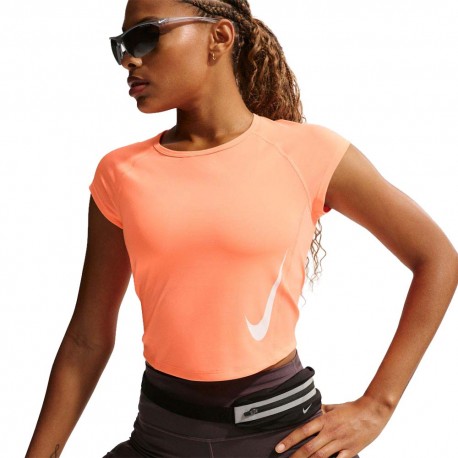 Nike Tempo Swoosh T-Shirt Running Arancio Pulse Reflective Silv Donna
