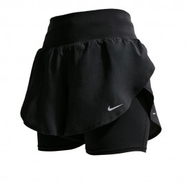 Nike Pantaloncini Running Flow Df Hr 2In1 Nero Argento Donna