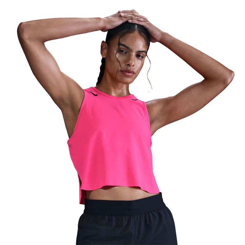 Nike Crop Canotta Running Aeroswift Hyper Rosa Nero Donna