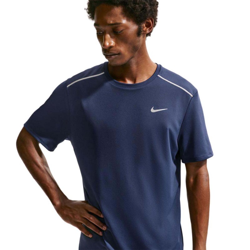 Nike T-shirt Running Miler Midnight Navy Argento Uomo