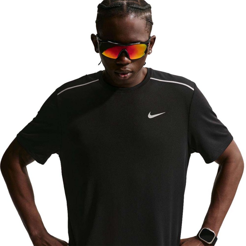 Nike T-shirt Running Miler Nero Argento Uomo