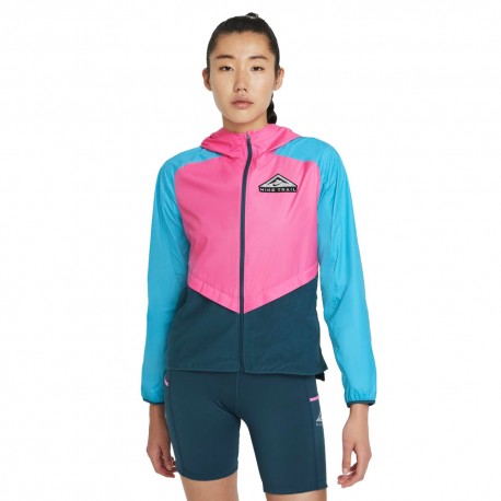 Nike Giacca Trail Running Shield Rosa Azzurro Nero Donna