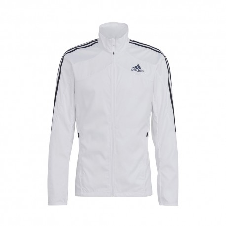 Adidas Giacca Running Marathon 3 Stripe Bianco Nero Uomo